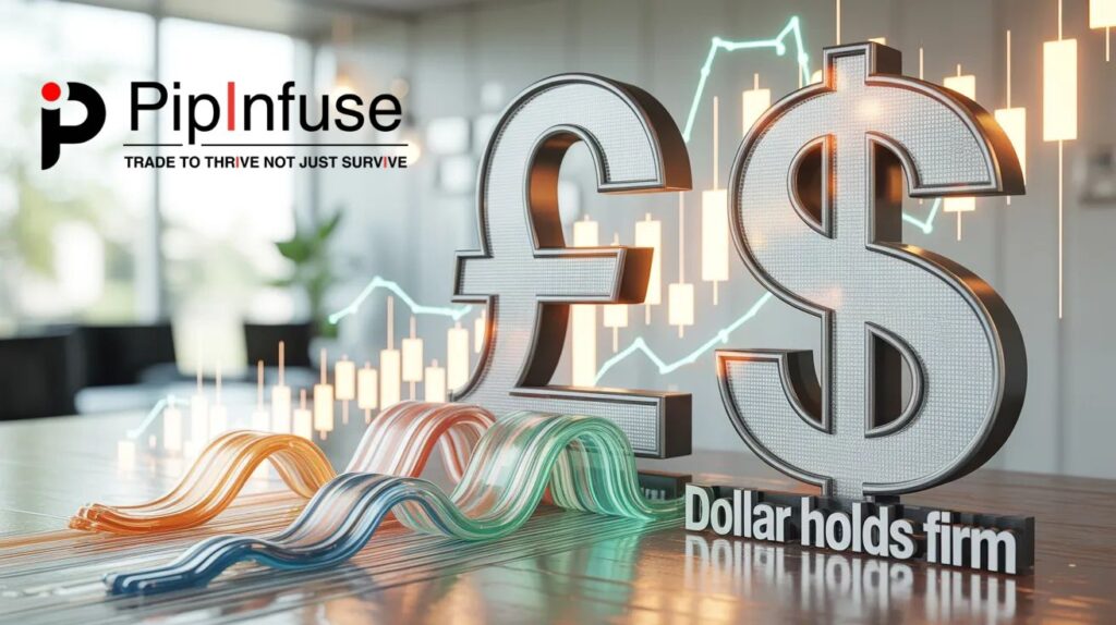 GBP/USD trading chart showing the 1.3170 support level bounce and the US Dollar Index (DXY) safe-haven rally during the 2026 Strait of Hormuz energy crisis.